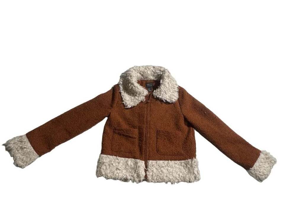 Penny Lane Forever 21 Brown Boucle Jacket with White Faux Fur Collar Cuffs and H